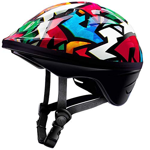 OutdoorMaster Toddler Kids Bike Helmet - Multi-Sport 2 Sizes Adjustable Safety Helmet for Children (Age 3-11), 14 Vents for Kids Skating Cycling Scooter - Graffiti,S