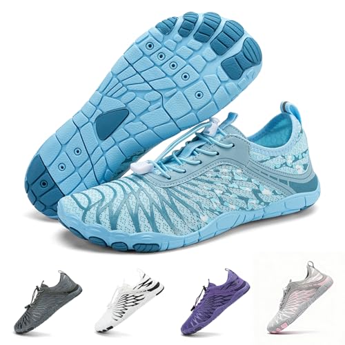 RUFONE Hike Barefoot Shoes ���f�B�[�X �����Y �ʋC��&����~�� �A�X���`�b�N�V���[�Y ���L�ܐ� �E�H�[�^�[�V���[�Y�A�E�H�[�L���O�A�����j���O�A���j�p�Ƀf�U�C��, ���C�g�u���[, 6 Women/4 Men
