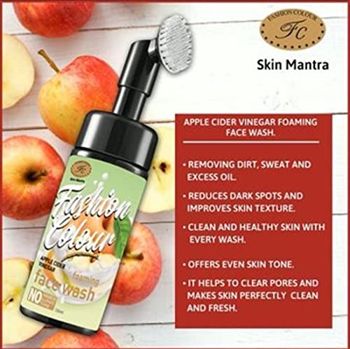 Image of FASHION COLOUR Apple Cider Vinegar Foaming Facewash | Face Wash with Brush for Deep Cleansing | Made With Natural Ingredients | Foaming Face Wash For Women And Men | All Skin Types | 150ml