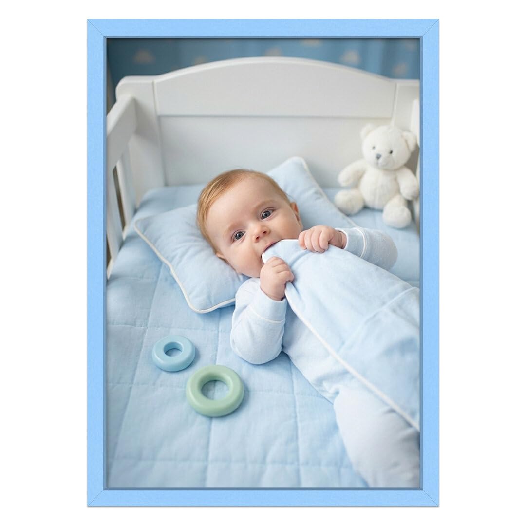 Alison Kingsgate Baby Blue 22X18 Nursery Picture Frames, Baby Boy Gift Photo Frame, Wall Mount or Tabletop, Perspex Front, Thin Keepsake Frame for Newborn, Baby Shower & First Memories