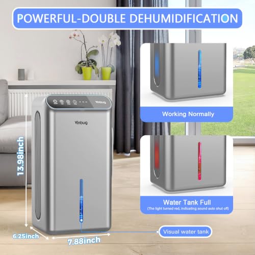 Image of Dehumidifier for Home (98 OZ, 1000 sq ft), Small Quiet Dehumidifiers with Drain Hose, Auto Shut-Off, Sleep Mode, 3 Timer Modes, for Bedroom, Bathroom, Basement (CT6-Grey)