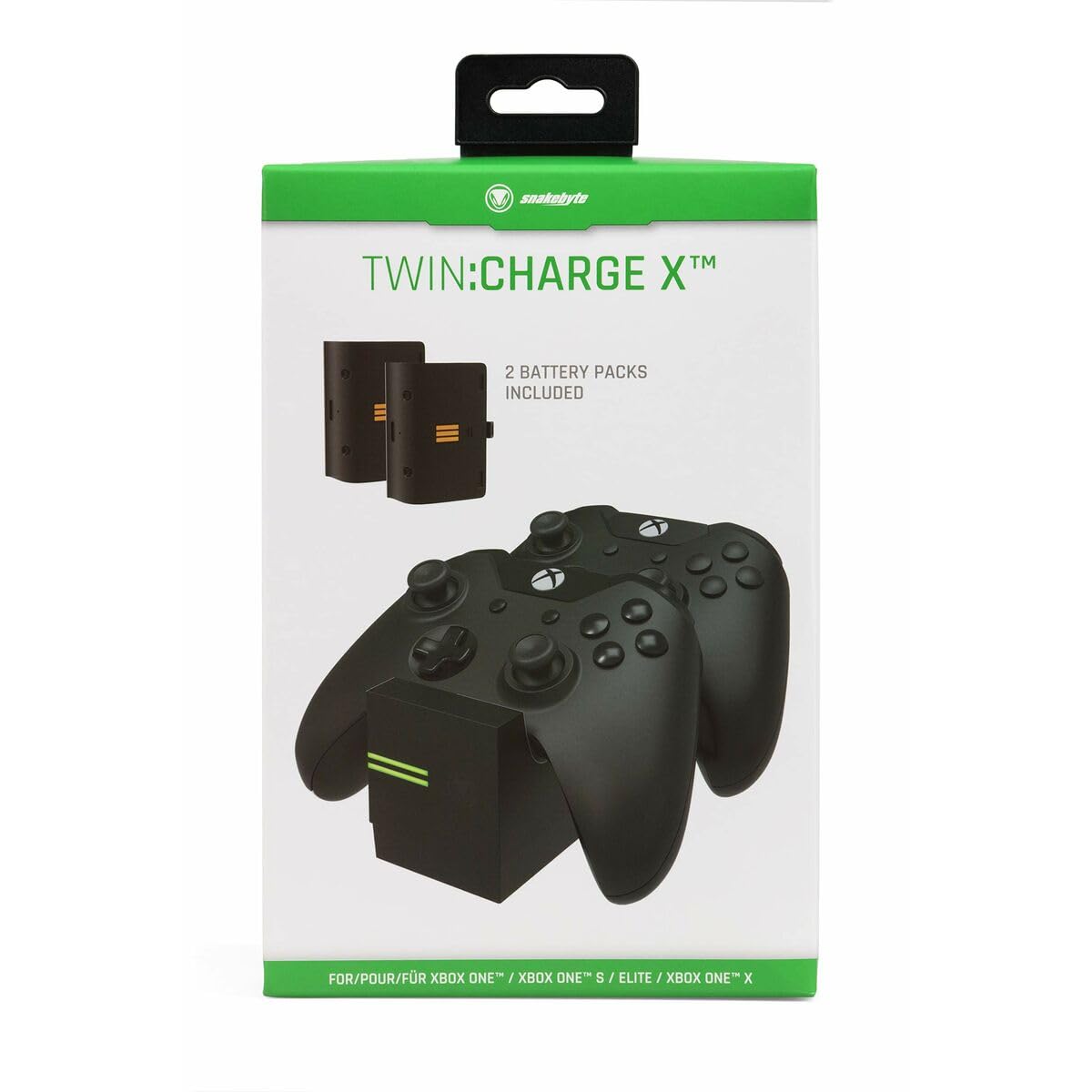 snakebyte Xbox One TWINCHARGE X - black - charger / charging station for Xbox One S / X / Elite Controller / Gamepads, 2 rechargeable batteries 800mAh, dual channel charge, LED charge status indicator
