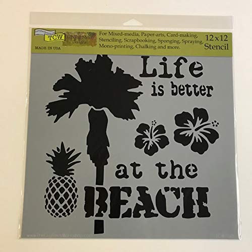 Crafter\'s Workshop Stencil 2 Pack, Reusable Stenciling Templates for Art Journaling, Mixed Media, and Scrapbooking - TCW703 Art is Love & TCW708 at The Beach, 12 inch x 12 inch