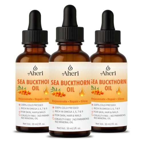 Image of Sea Buckthorn Oil for Face, Skin, Hair & Nails | Pure Cold Pressed Rich in Omega 3 6 7 9 | Anti Aging, Hydrating & Brightening Oil | Glow, Repair & Nourishment - 90 ml (Pack of 3 x 30 ml)