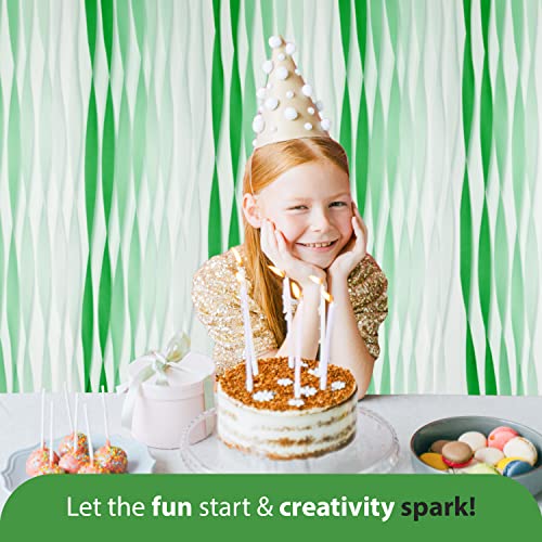 Image of 8 Green Streamers with White, 656ft Pack of Crepe Paper Party Decorations | Each roll is 82 ft long and 1.8 Inch wide ideal for Birthday Party Decor, Graduation Parties and St.Patrick's Day