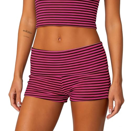 Image of KMBANGI Womens Fold Over Shorts Elastic Waist Y2k Lounge Shorts Foldover Cute Pajama Micro Bottoms Mini Shorts Sleepwear