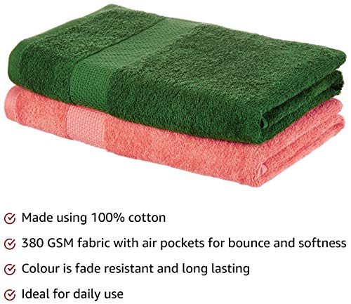 Image of Amazon Brand - Solimo 100% Cotton 6 Piece Towel Set, 500 GSM (Iris Blue and Spanish Red) Cotton 2 Piece Bath Towel Set, 380 GSM (Coral Pink, Mint Green)