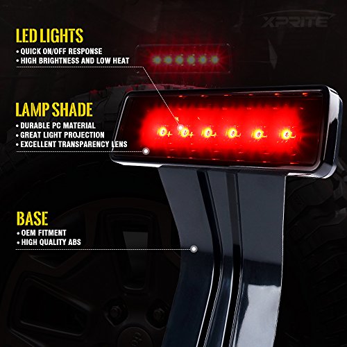 Image of High Mount LED 3rd Brake Light Compatible with 2007-2018 Jeep JK Smoke Lens | Brighter, IP68 Waterproof, PC Material, ABS Plastic, Plug N Play