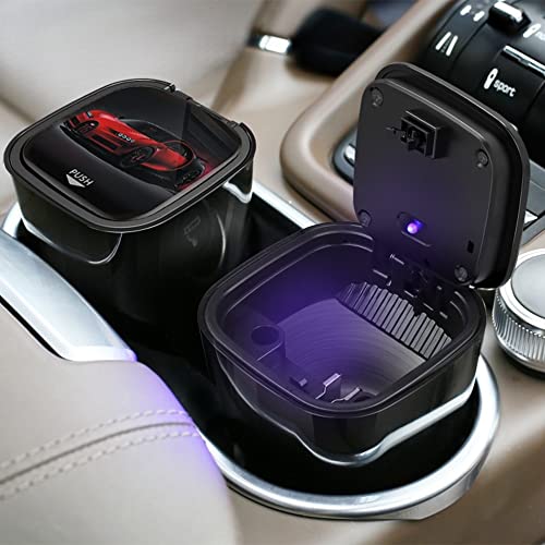 Image of Car Ashtray with Lid, Led Car Ashtray, Cup Holder Ashtray for Car - Push Swtich, Protable, Smokeless Ash Tray, Windproof for Outdoor Travel, Home Use