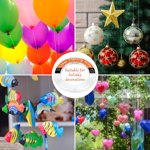 Image of Clear Fishing Line Wire 755 ft, Invisible Monofilament Fishing Line Wire, Nylon String for Hanging Balloons Garland Crafts Picture Decorations, Clear String Threads Cords WUINOID