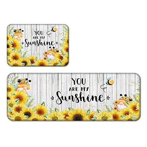 Eaiizer Sunflower Kitchen Rugs Set Of 2 Cushioned Anti-Fatigue Kitchen Floor Mats You Are My Sunshine Kitchen Décor Kitchen Mat For Floor Floral Kitchen Rug Set For Home Kitchen Laundry Living Room #TOP1