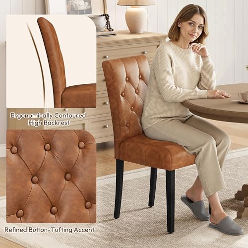 Yaheetech Dining Chairs Set of 6 Button Tufted Kitchen Chairs Retro Brown - Image 4
