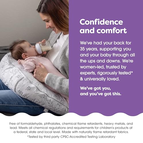 Image of Boppy Uplift Nursing Pillow Cover, Washable Feeding Pillow Cover with Belt | Wedge Bottle & Breastfeeding Pillow, Reduce Spit-Up, Reflux Symptoms, Baby Safety Alliance Verified - Gray Gentle Leaves