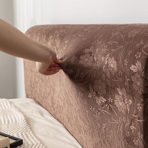 Image of HOMETHREADS Stretchable Velvet Headboard Cover | Soft, Dust-Proof & Wrinkle-Resistant Bed Back Protector | Fits Leather, Wooden & Fabric Bedsides | for 3ft to 3.5ft Beds (Coffee, 90x65Cm)