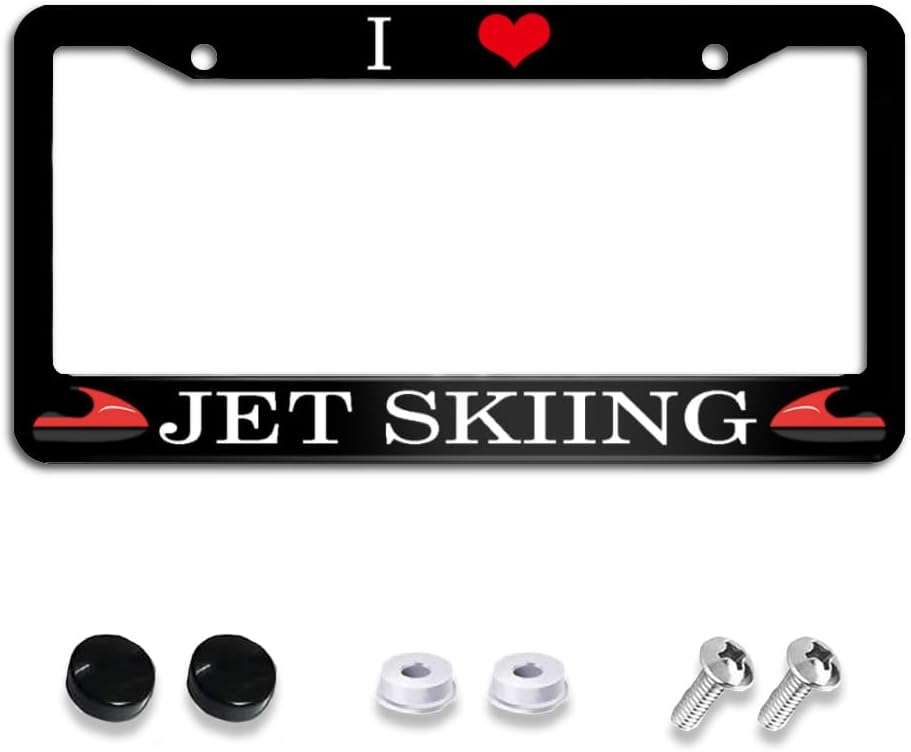 I Love Jet Skiing License Plate Frames, Stainless Steel Car License Plate Cover Car Accessories with Screw Caps 12"x6"