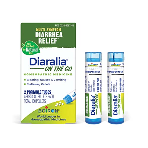 Boiron Diaralia On The Go Travel Essential for Diarrhea Relief Gas Bloating Intestinal Pain and Travelers Diarrhea - 2 Count (160 Pellets)