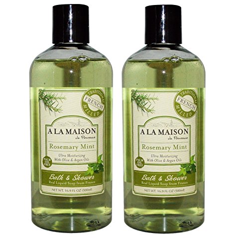 A La Maison de Provence Rosemary Mint Liquid Bath and Shower Soap (Pack of 2) With Coconut Oil, Argan Oil and Vitamin E, 16.9 fl oz Each