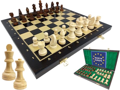 ChessEbook Juego de Ajedrez - Tablero de Ajedrez de Madera 40 x 40 cm, Juego de Tablero Ajedrez Plegable - Juego de ajedrez con Tablero de Madera y Piezas Hechas a Mano