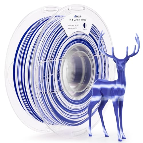 Image of AMOLEN Matte PLA 3D Printer Filament, Dual Color Blue White PLA Filament 1.75mm, Fast Color Change 3D Printing Filament 1.75mm, 1KG /2.2lb