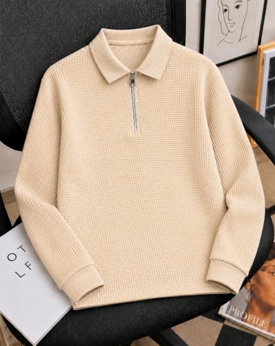 Image of AUSK Men's Waffle Knit Textured Full Sleeve Polo T-Shirt | Cotton Blend Regular Fit Zip Polo Neck Solid Smart Casual T Shirt for Men | Casual Wear, Travel & Weekend Wear Tshirt for Men
