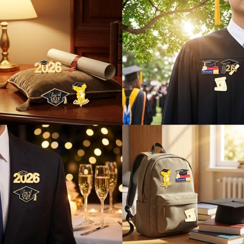 Image of Landical 6 Pcs 2026 Graduation Enamel Lapel Pins Bulk Class of 2026 Graduation Gifts Cap Souvenir Emblem Badges Diploma Design for High College Teacher School Student Accessories