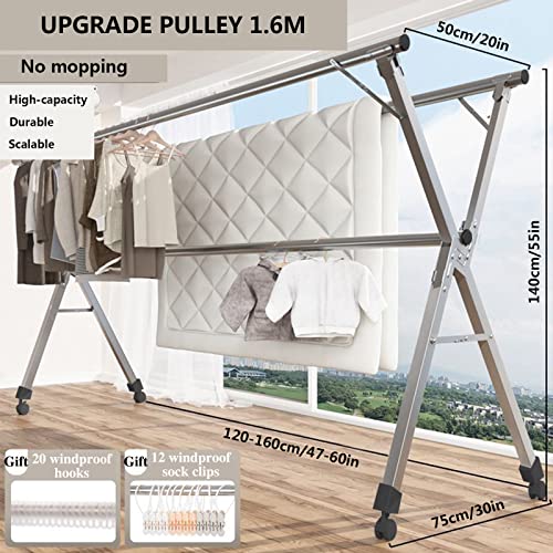 Support à vêtements roulant et extensible pour balcon et salon - 3