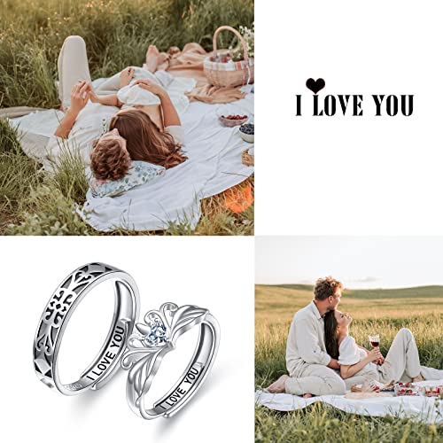 Alphm Promise Rings For Couples Matching Rings Sets 925 Sterling Silver I Love You Princess And Knight Engagement Ring For Her And Him Wedding Band Adjustable Couple Rings For 2 Women Men #TOP4