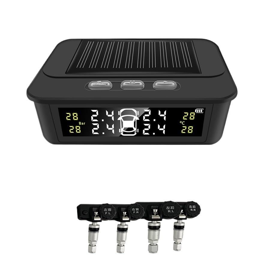 Tpms Solar Tire Pressure Monitoring System Alarm Tire Pressure Security Alarm Systems Smart Car Systems Tyre Pressure Gauge(K14External Sensor)(K14PBuilt in Sensor)