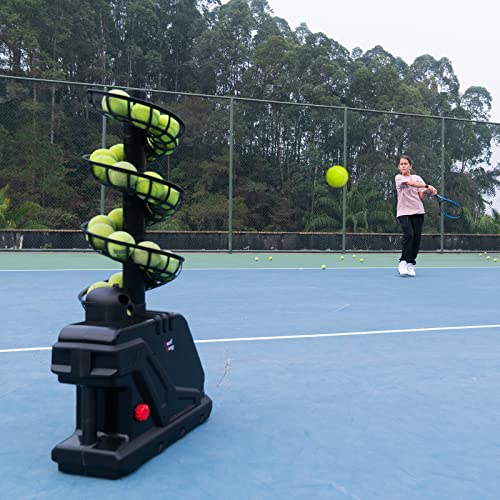 Furlihong 3809BH Tennis Ball Machine, Max 30 MPH, Adjustable Launching Angle and Interval, Stepless Speed Switch, Powered by Battery or AC Adapter, Stacker Extendable, for Tennis Training