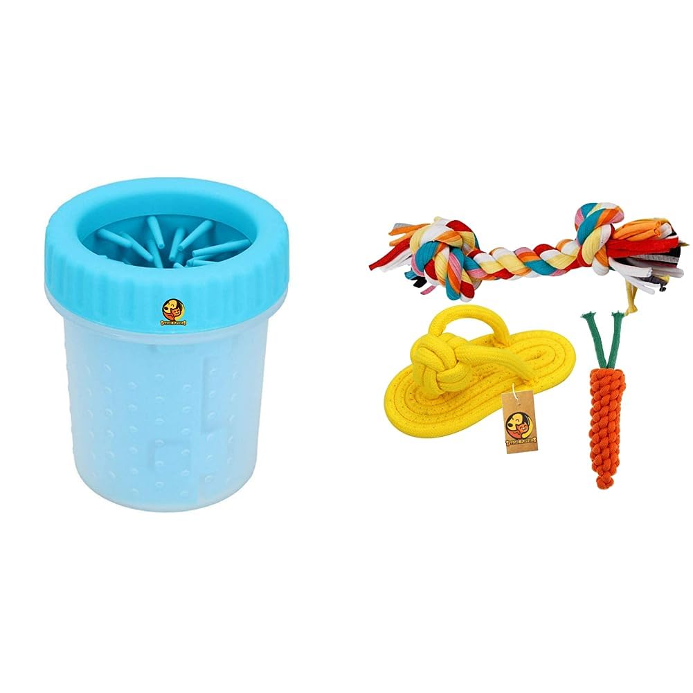 Foodie Puppies Foot Washing Cup for Quickly Cleaning Pets Muddy Feet (Paw Cleaner - Small) & Durable Cotton Mix Chewable Rope Teething Playing Toy (B0CDD43JM7) Amazon Price History, Amazon Price Tracker