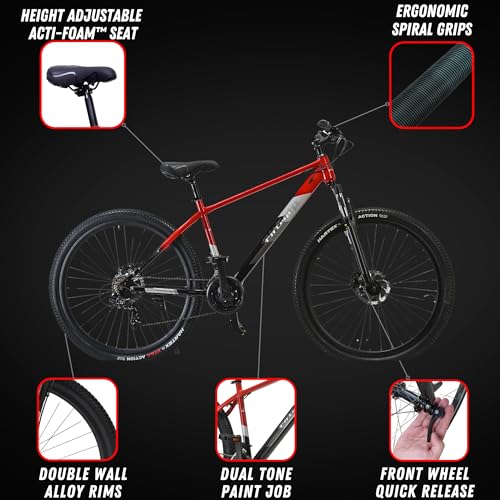 Image of FitTrip Dominator 29 Inch MTB Cycle for Men | 21 SPD Shimano Gearset | Zoom Lockout Suspension | Imported Clarks UK Dual Disk Brakes | Dual Tone Paintjob with Crystals | Unisex (Rouge Red)