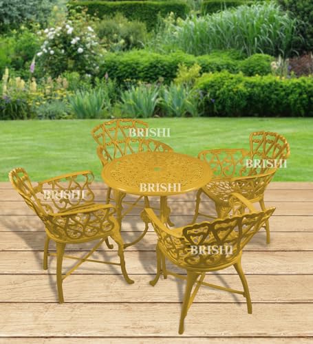 Image of BRISHI Cast Aluminium Garden Patio Seating Chair and Table Set for Balcony Outdoor Furniture with 1 Table and 4 Chair Set (Yellow)
