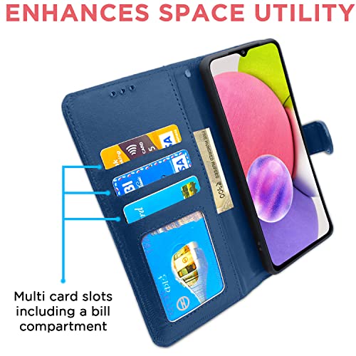 Image of Pikkme Samsung Galaxy A03s Flip Cover | PU Leather Finish | 360 Protection | Wallet & Stand | Strong Magnetic Flip Case for Samsung Galaxy A03s (Blue)