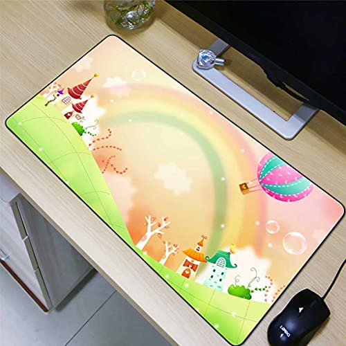Tapis de souris gaming XXL cottage arc-en-ciel pour un bureau gaming chaleureux