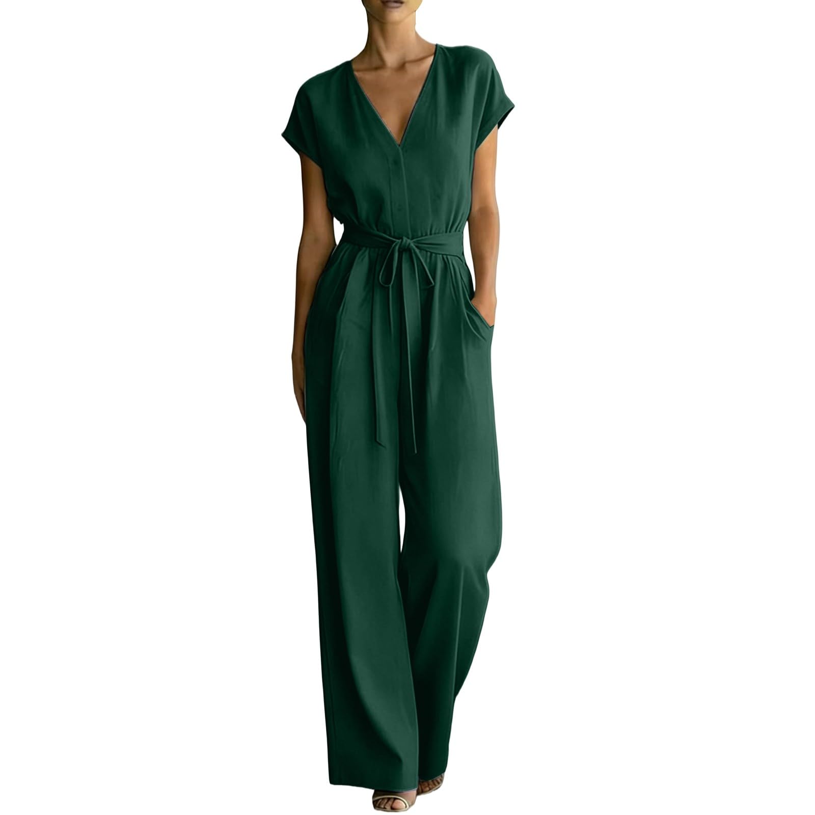 Mono de mujer para boda, elegante, de manga corta, cuello en V, mono