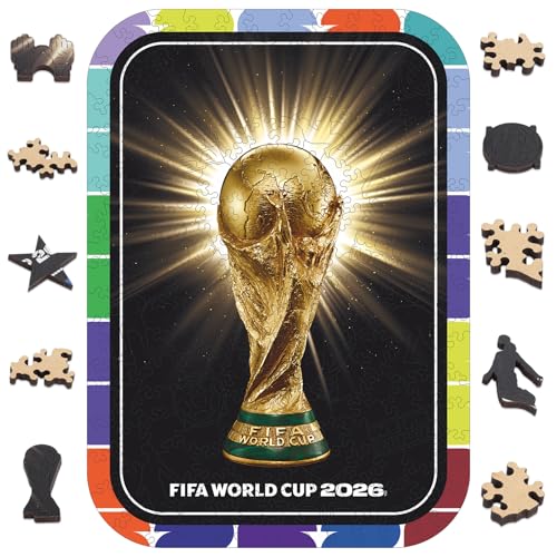 Image of FIFA 2026 World Cup Trophy Wooden Puzzle 5MM Thick Officially Licensed Jigsaw Puzzle 200 Pieces Premium World Cup Memorabilia Collectible Wall Art Gift for Football Fans