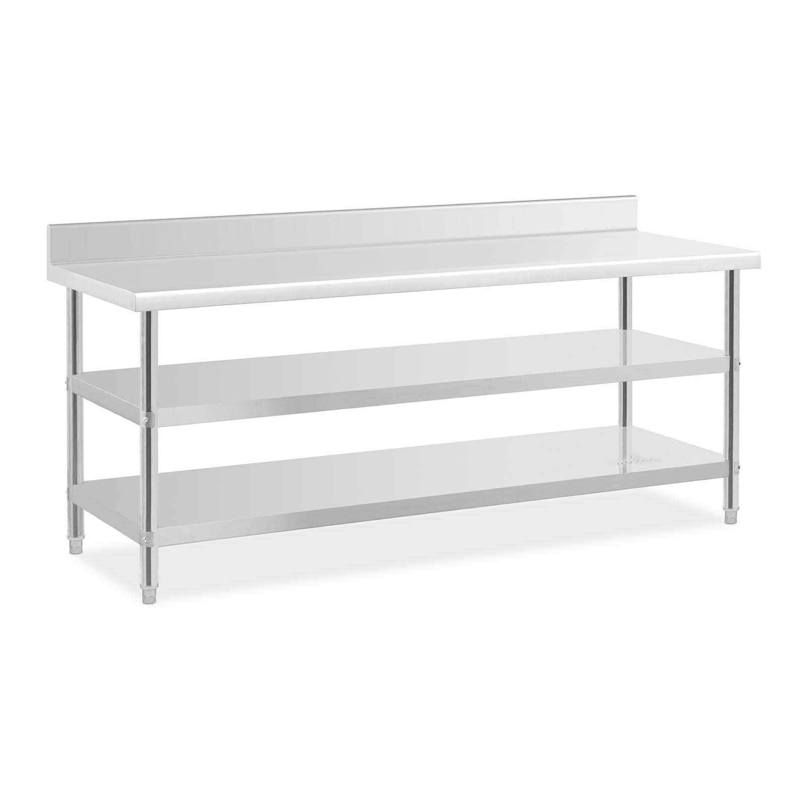 Royal Catering RCAT-200/70-SPS3SH - Tavolo da lavoro in acciaio INOX con rialzo, 200 x 70 x 16,5 cm, 500 kg, 2 ripiani