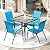 Arlopu 5 Piece Outdoor Patio Dining Set (Umbrella not Included), Porch Furniture with 4 Textline Chairs, 1 Square Glass Table for Garden, Backyard and Poolside, Lawn (Blue)
