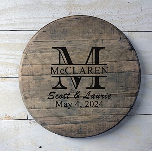 C And C Stock Personalized Last Name Whiskey Barrel Lid Sign thumb #1