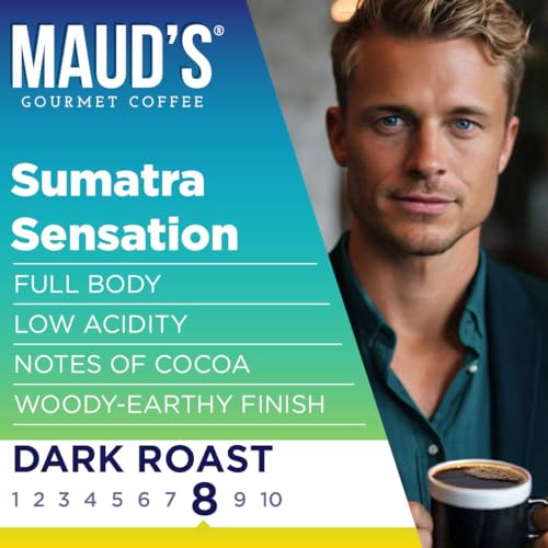 Image of Maud's Sumatra Coffee Pods, 24 ct, Dark Roast Coffee in Recyclable Single Serve Pods - 100% Arabica Coffee, Compatible with Keurig K Cups Maker