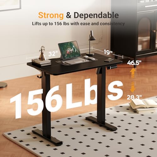 Image of YDN 32 inch Small Electric Standing Desk Adjustable Height, Sit Stand up Desk with Memory Presets & Cable Management, Home Office Desk for Office & Computer Workstation, Black Frame /Black Top