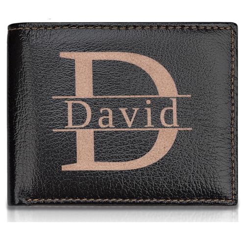 Personalized Wallet for Men Gifts, Genuine Leather Wallet, RFID Blocking, Birthday Gifts for Men, Customized Wallet for Chrismas Son Boyfriend Wedding Anniversary Graduate Gifts Box