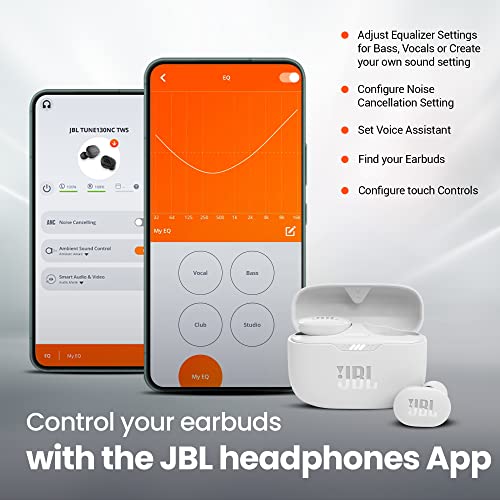 Image of JBL Tune 130NC in Ear Wireless TWS Earbuds with Mic, ANC Earbuds(Upto 40Db), Customizable Bass with Headphones App, 40Hrs Playtime, Legendary Sound, 4 Mics for Clear Calls, Bluetooth 5.2 (White)