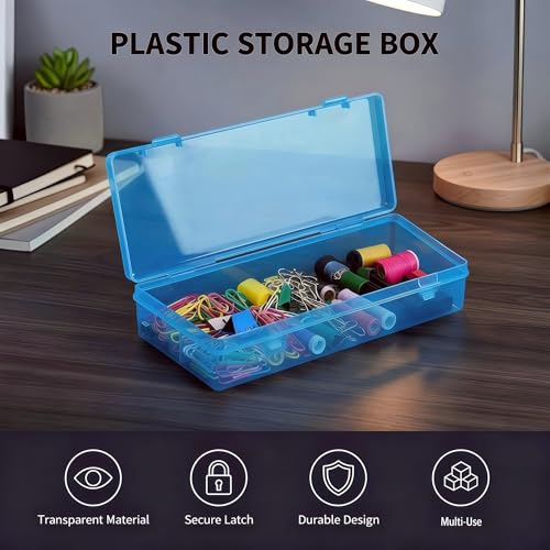 Image of 6 Pack Blue Plastic Storage Boxes with Hinged Lids, 6x2.6x1.2 Inches Long Rectangular Organizer for Diamond Art Accessories, Beads, Crafts