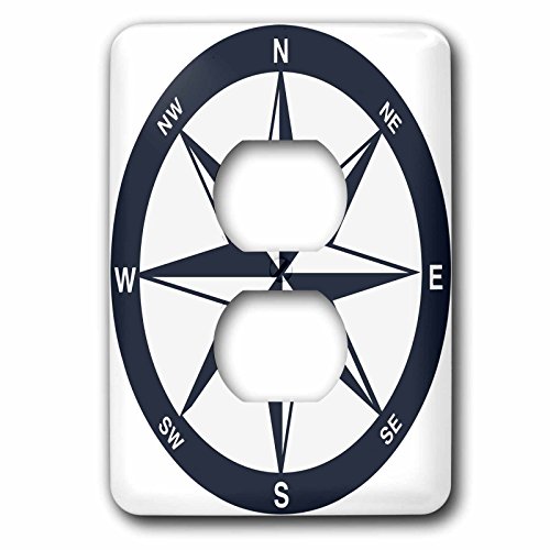 3dRose LSP_213841_6 Blue and White Nautical Compass 2 Plug Outlet Cover
