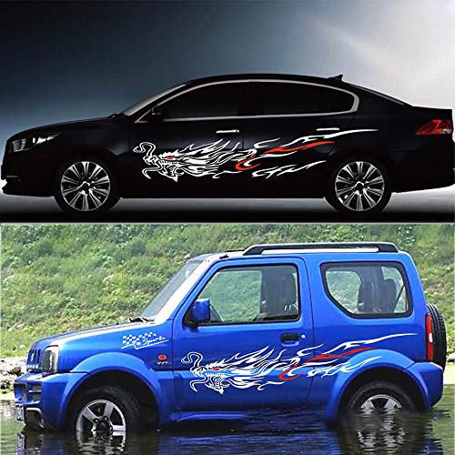 Fochutech Car Racing Decals, Dragon Decal Vinyl, Car Side Stickers, Full Set Sticker Car - Car Door/Body/Windsheild/Hood/Window Decal, Universal Car Sticker(White+Red) #TOP2