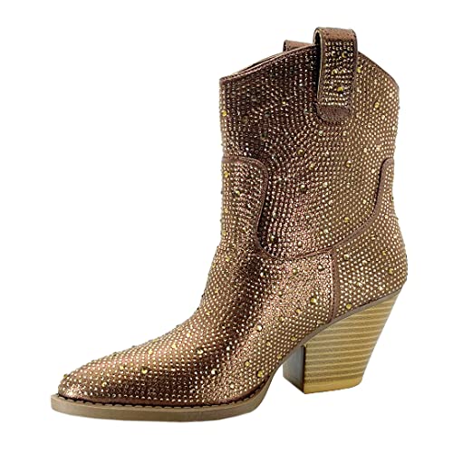 Image of ABSOLEX Women Western Cowgirl Cowboy Pointed Toe Rhinestone Ankle Booties