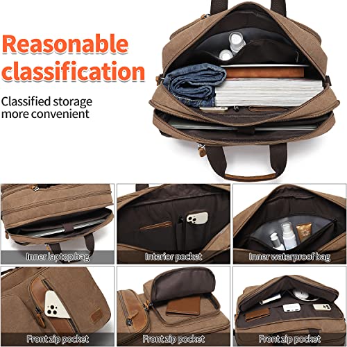 3 In 1 Messenger Bag for Men: 18.5'' Canvas Mens Laptop Computer Bag Backpack with Multiple Pockets & Laptop Sleeve & USB Port for Men Work, Carry On Crossbody Bag for Notebook, (Khaki)4