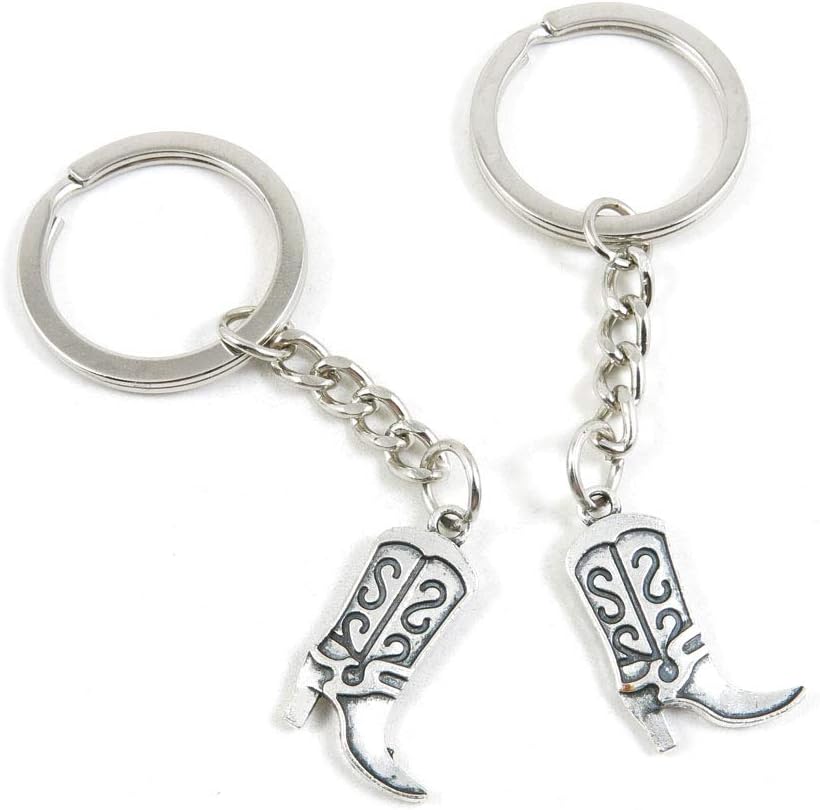 100 PCS Antique Silver Keyrings Keychains Key Ring Chains Tags Clasps M5AY1 Womens Boot