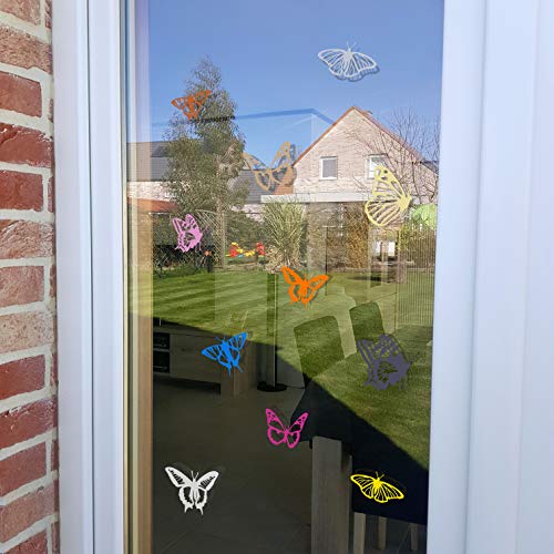 Window Protection Stickers - Anti-Collision Decals to Prevent People and Bird Strikes on Window Glass - Set of 18 Detailed Butterflies Stickers - Color: Orange - Image 4